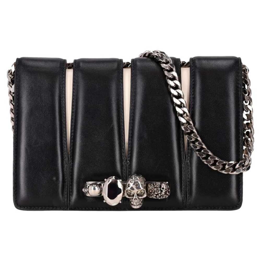 Alexander McQueen Skull Crystal Knuckle Detail Leather Slash Bag